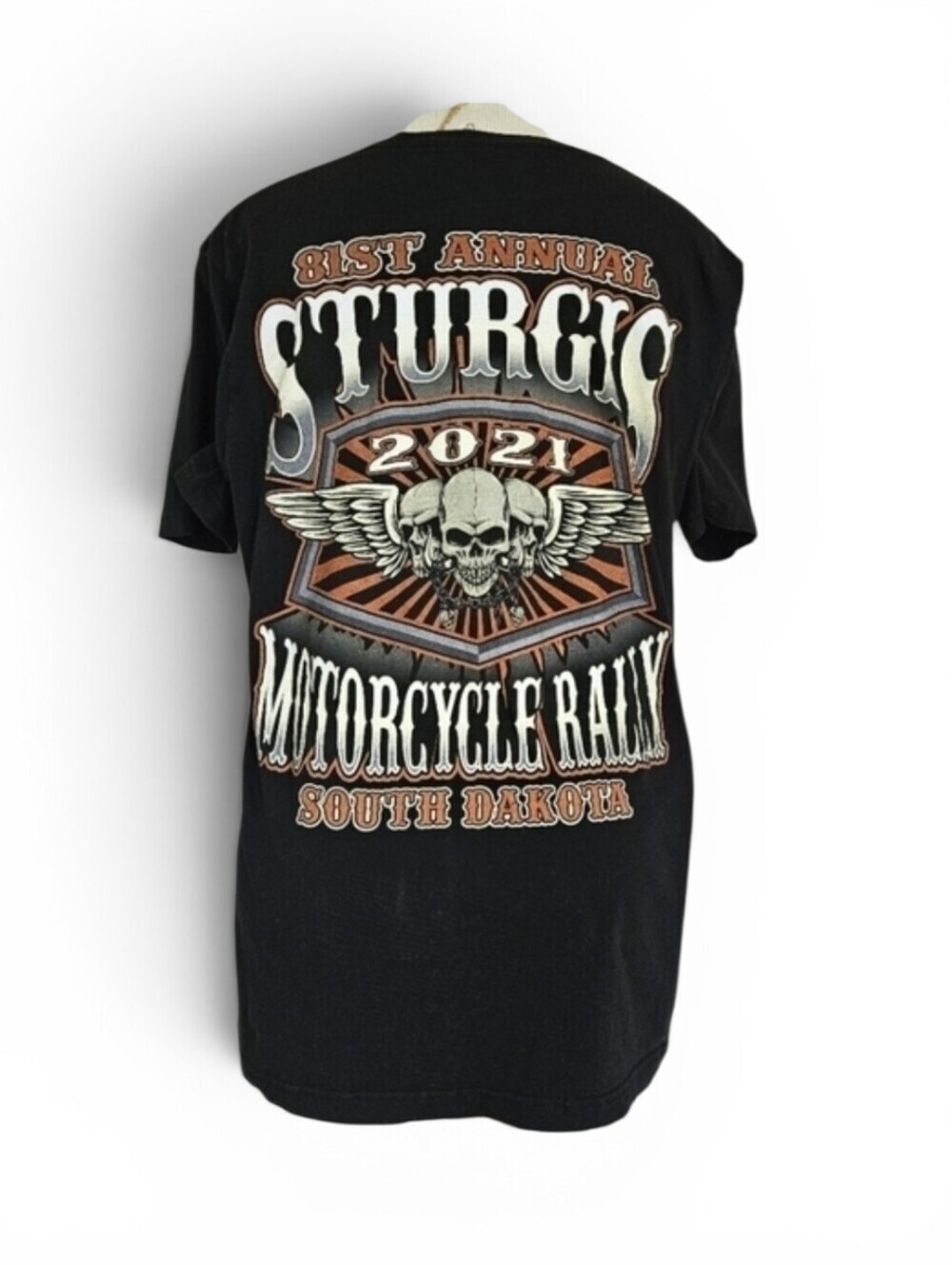 2021 Stugis South Dakota Motorcycle Rally Double Graphic Tee in Black Sz Large